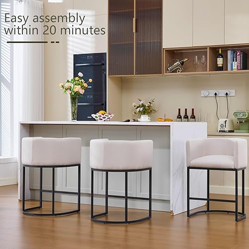 Vista 5 de Juego de 2 taburetes de bar de altura de mostrador, taburetes de bar modernos de 25 pulgadas de alto con respaldo, taburetes de contador de barril