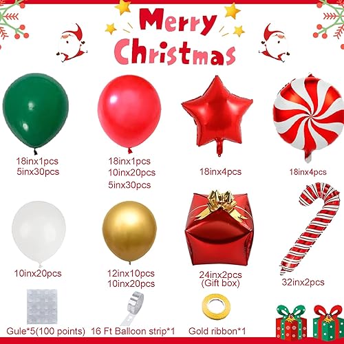 Miniatura 2 de AobkDeco Kit de arco de guirnalda de globos de Navidad de 151 piezas con globos rojos, blancos, dorados, verde oscuro, globos de papel de aluminio,