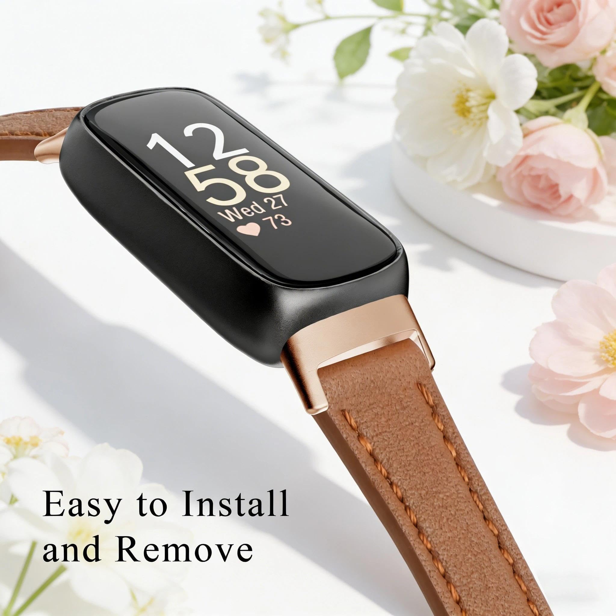 Wąski skórzany pasek kompatybilny z Fitbit Inspire 3 damski, skórzany pasek, cienka opaska na nadgarstek do Fitbit Inspire 3