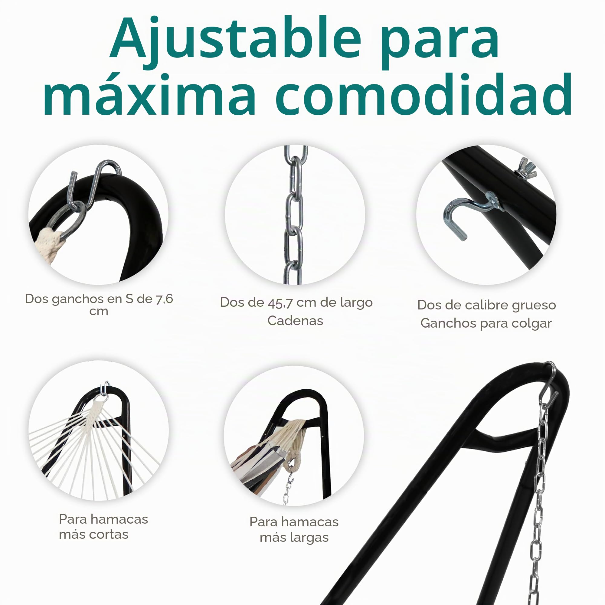 Sunnydaze - Soporte universal para hamaca de acero muy resistente, multiusos, capacidad de 250 kg, para 2 personas, compatible con hamacas de 2,9 a 4,3 m de largo, varios colores disponibles