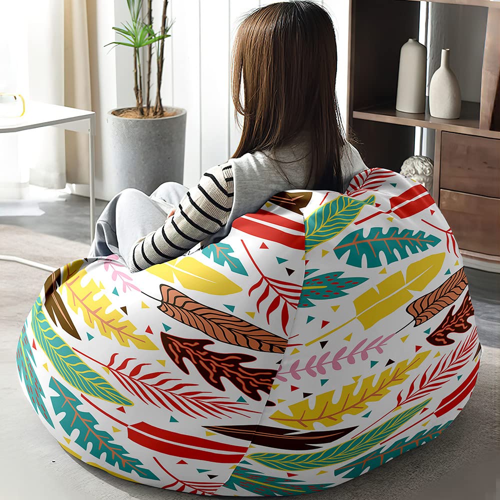 Fodera Per Pouf A Sacco A Forma Di Pera, 80x90 Cm, Con Stampa Foglia, In Lino Di Cotone, Con Cerniera, Senza Imbottitura, Per Adulti E Bambini - 2