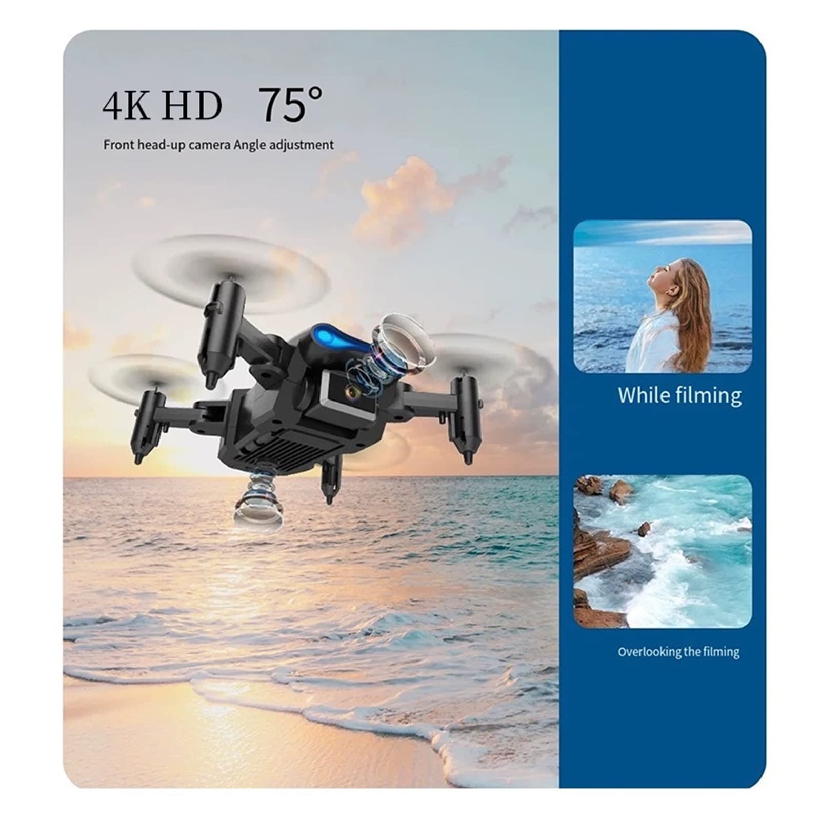 Składany dron Quadcopter Mini Drone 4K Profesjonalna kamera HD WiFi Podwójna kamera Składany helikopter RC Quadcopter Drone Toy (Kolor: kamera 4K Rozmiar: 1) (Brak szarej kamery 1)