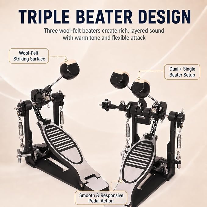 Pedal doble para bombo con cadena, ajustable y robusto miniatura 8