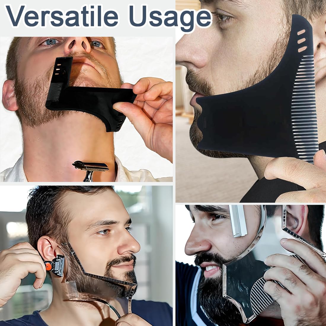 3 Pezzi Modello per Barba Strumento per Modellare, Template per Styling Barba con Pettine per Uomo