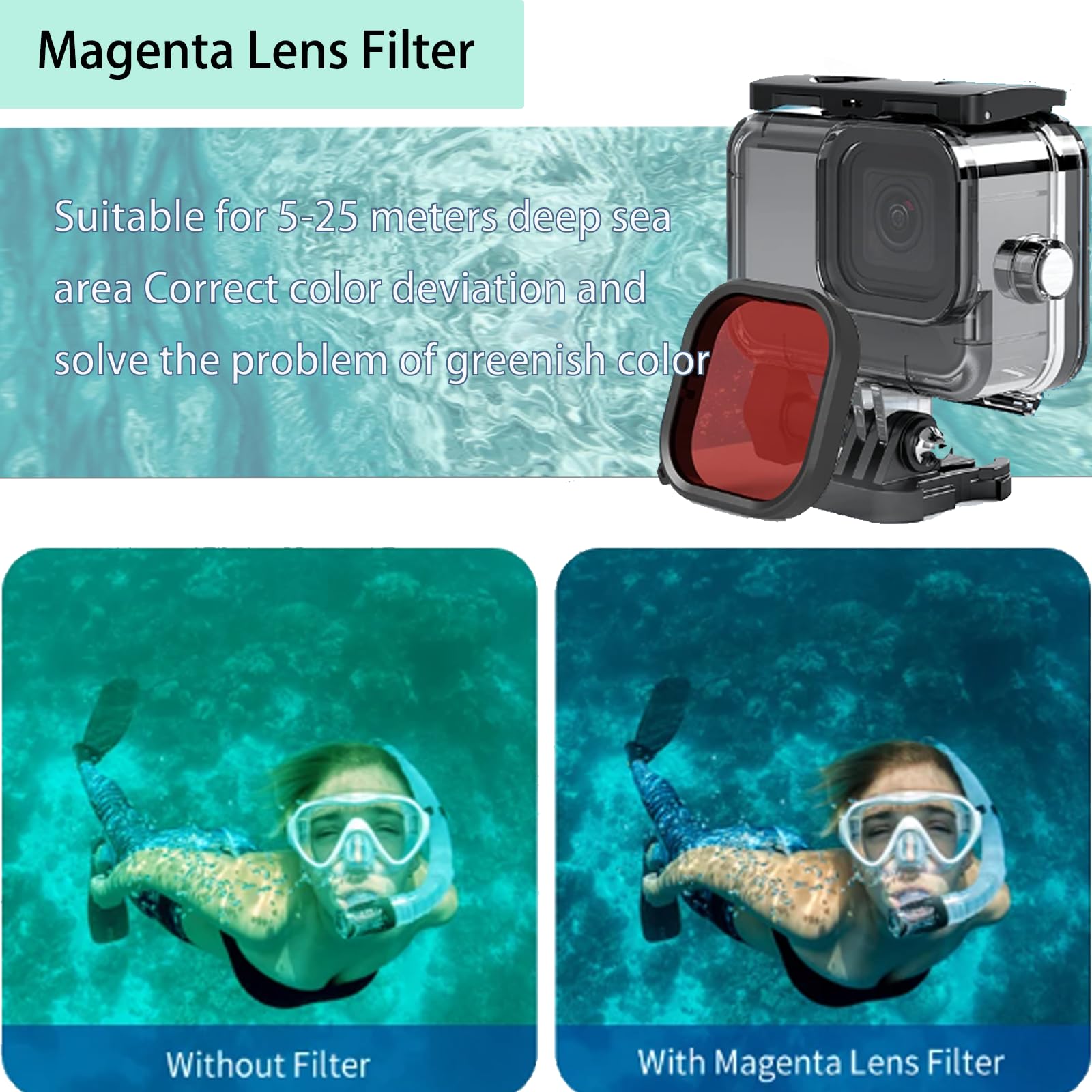 Kit Filtri Subacquei Per GoPro Hero 8/9/10/11/12 – Rosso, Rosso Chiaro, Magenta, Con Custodia E Strumento Di Montaggio - 4