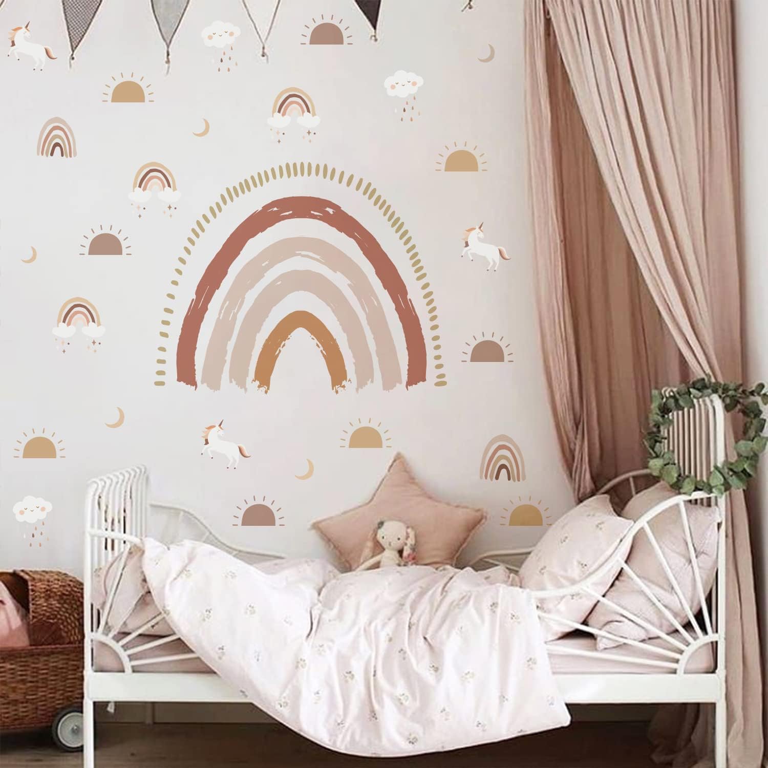 funlife Large Boho Rainbow Wall Decals Peel and Stick, Boho Half Sun