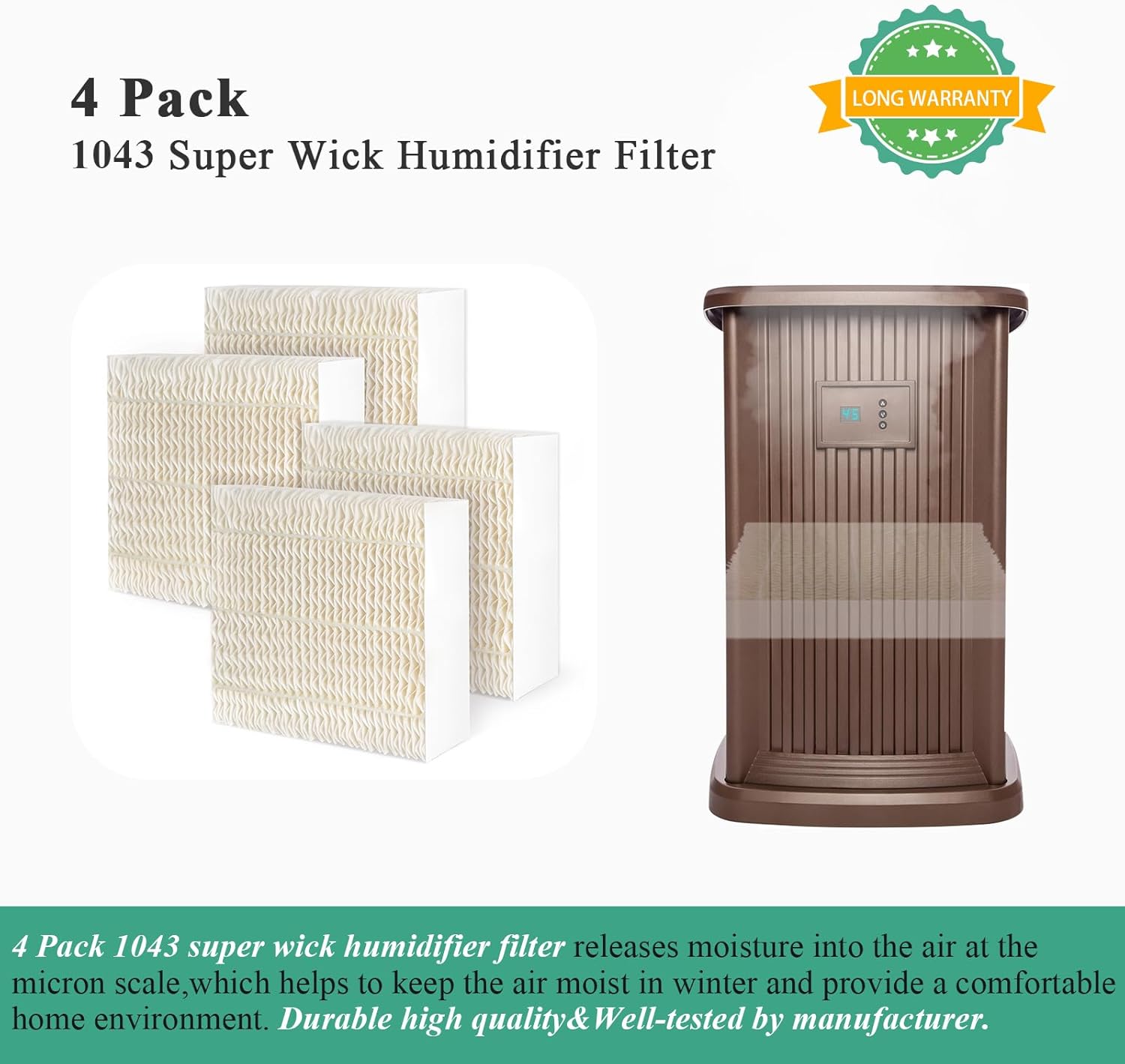 Techecook 1043 Super Humidifier Wick Filters (4 Pack) Replacement for Essick AirCare Evaporative Humidifiers EP9500 EP9700 EP9800 831000 821000 826000 826800 and Bemis Space Saver 800 8000 Series