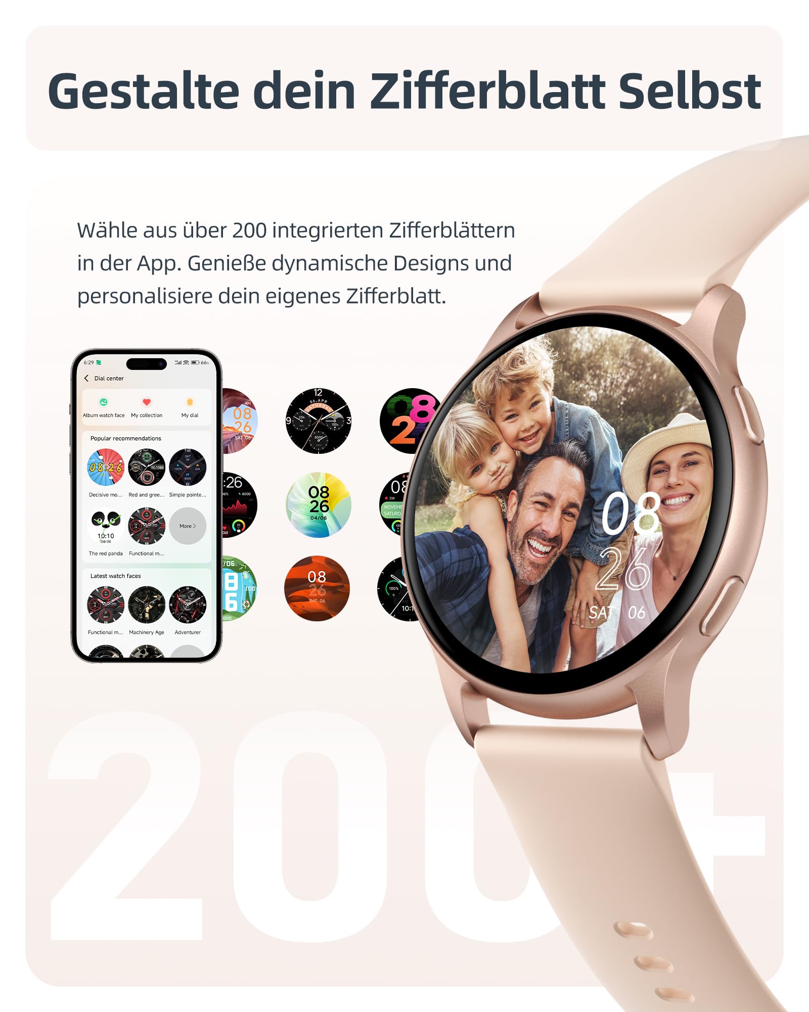 Parsonver Smartwatch Damen Herren mit 5ATM Wasserdicht, Schwimmuhr mit Telefonfunktion, Fitnessuhr mit 100+ Sportmodi, Herzfrequenz, Schlaftracking, Smart Watch für Android & iPhone (Roségold, 44 mm)