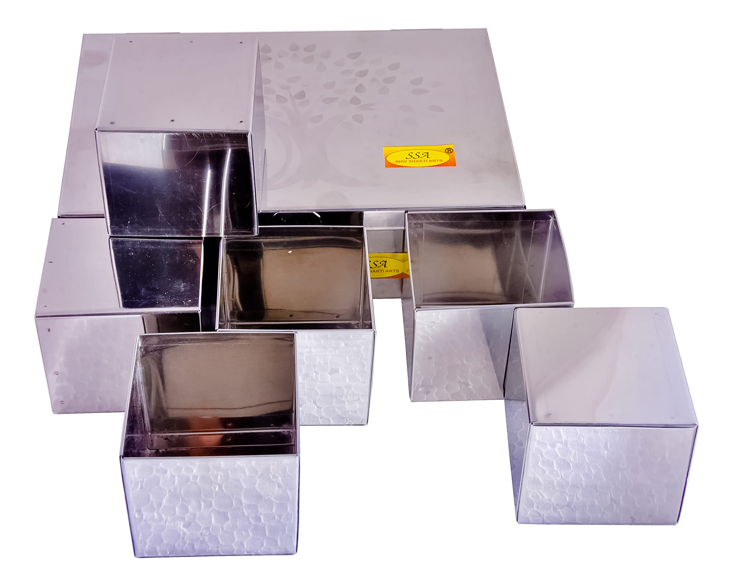 SHIV SHAKTI ARTS Stainless Steel Spice Box, 6 Compartment, Masala Dabba Utility Container, Masala Peti (1 piece,Steel,Large) W-18 cm, H-6.5 cm, L-26 cm - Image 8 thumbnail