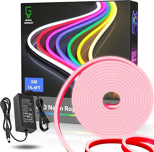 NUOVA GERMANY Tira de luz LED de neón de 16.4 pies, 12 V, cortable y flexible, decoración de fiesta de silicona e iluminación de estado de ánimo
