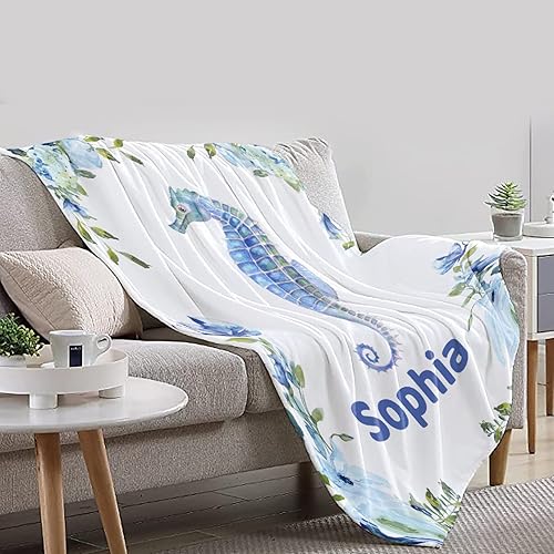 Miniatura 7 de Mantas personalizadas con caballito de mar, añade tu propio texto, acogedoras y ligeras, mantas decorativas de felpa para adolescentes, niños,