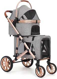 Double Pet Stroller with 2 Detachable Carriers, Shock-Absorbing | Dog & Cat Stroller for Small/Medium Pets, Convertible Car Seats, Foldable Design, 4-Wheel Smooth Ride