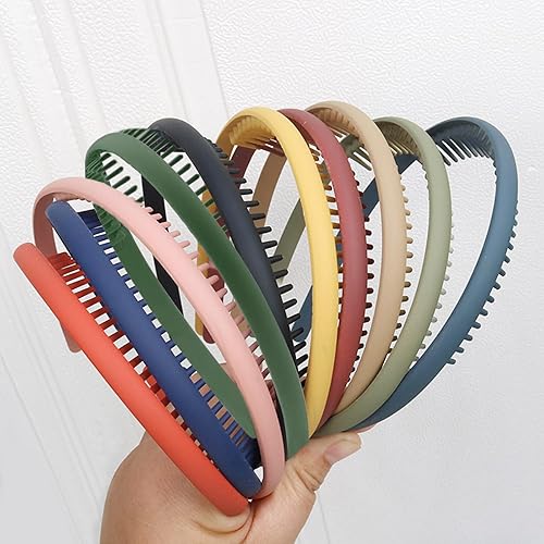 YONOY 10 PCS Bandas Finas para el Cabello con Dientes, Diademas de Plástico para Niñas, Diademas Peine Antideslizantes con Dientes - 10 Colores,