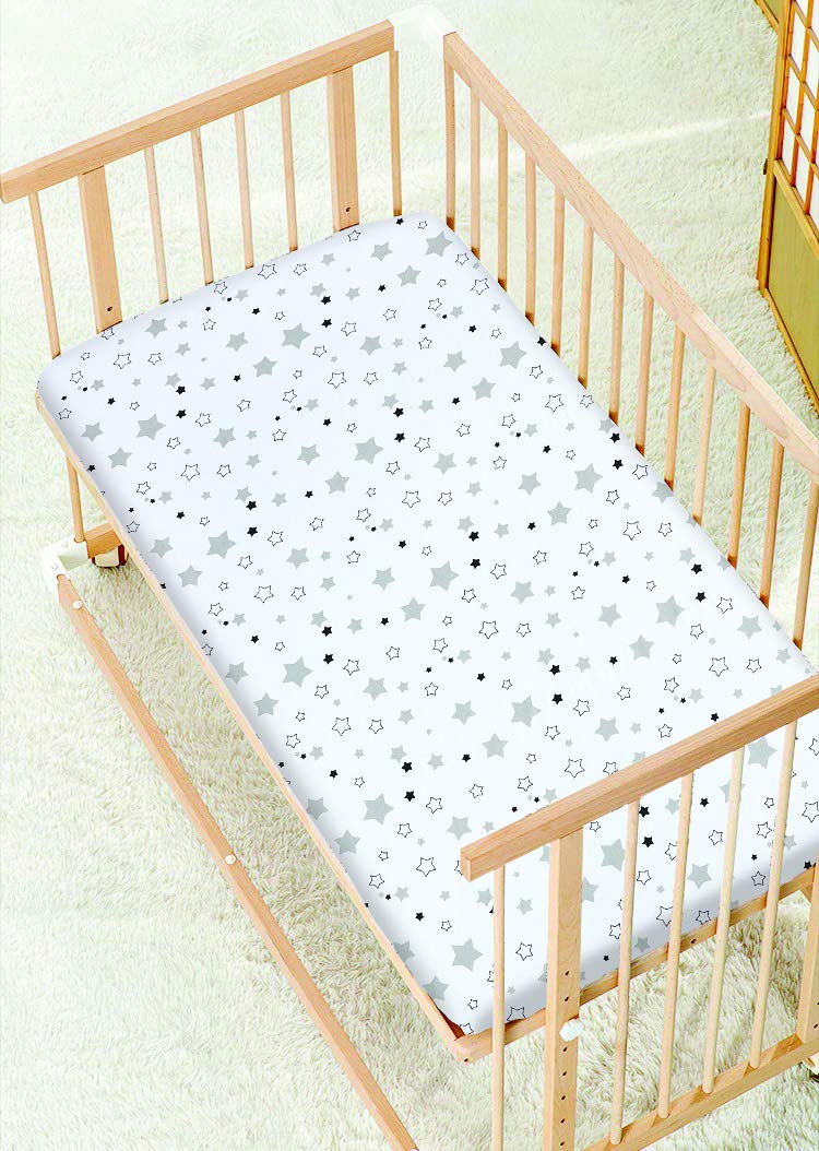 Indus Textiles2 Pack Cot Bed Fitted Sheets Easy Care Soft and Durable, Little Stars - 60 x 120 cm