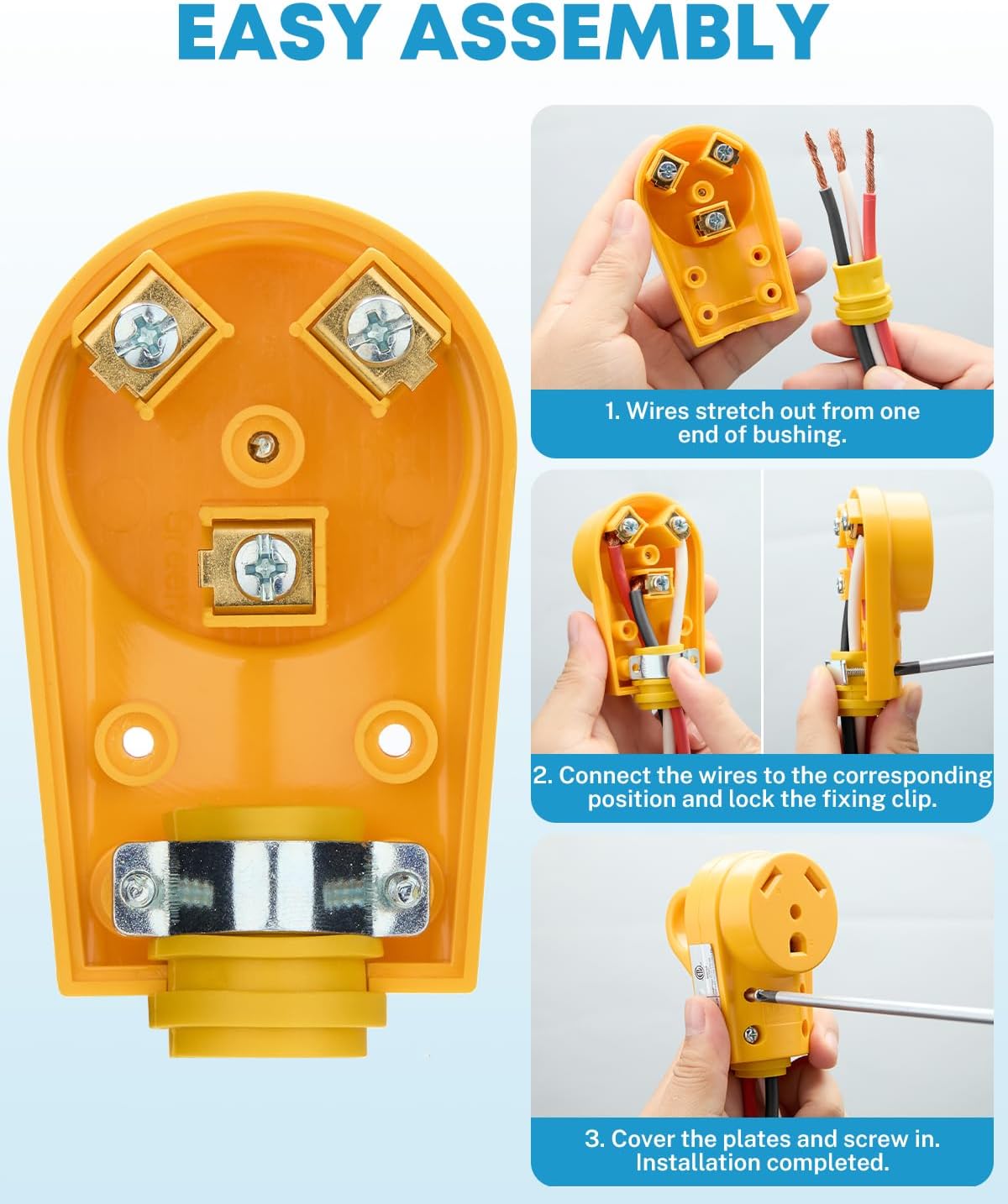 Kohree 30 Amp RV Plug Male and Female RV Replacement Plug Set TT-30P TT-30R 125 Volt with Ergonomic Grip Handle Yellow