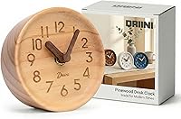 Vista 8 de Driini Reloj de Escritorio Analógico de Madera – 4.3 pulg. Madera de Pino Decorativa, Diseño Sin Tic-Tac – Reloj de Repisa Silencioso de Barrido
