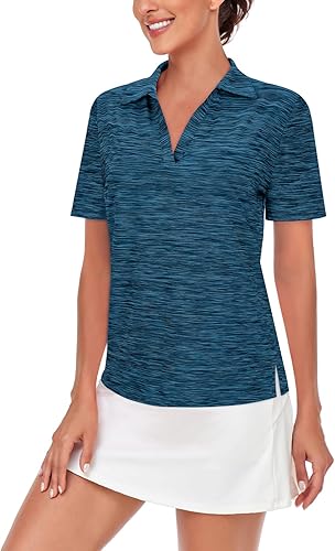 Vista 2 de Cucuchy - Camisa polo de golf con cuello en V para mujer, absorbe la humedad, para entrenamiento deportivo