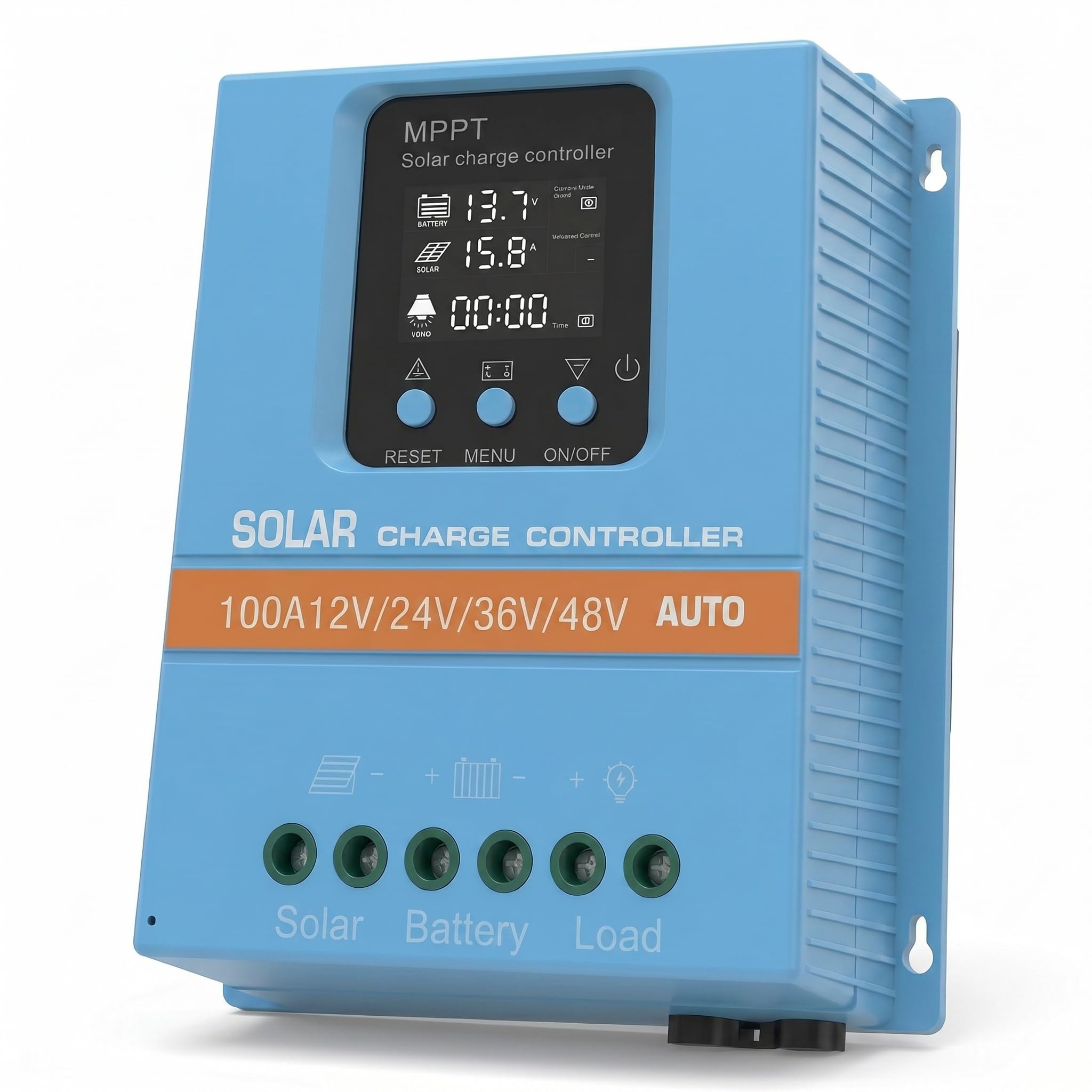 Regulador Solar 100A MPPT/PWM Híbrido | Detección Automática 12V/24V/36V/48V | Pantalla LCD & Dual USB | Para Baterías de Litio (LiFePO4) y Plomo | Ideal para Autocaravana, Casa y Huerto