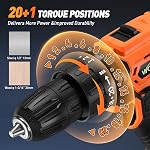 WORKBLESS Perceuse sans fil, ensemble de perceuse avec 1 Batterie et chargeur, 40Nm, 20+1 Torque, 2 Vitesse, tournevis électrique sans clé de 3/8" avec LED Lumière, 28pcs Ensemble de Bits de forage(Orange)