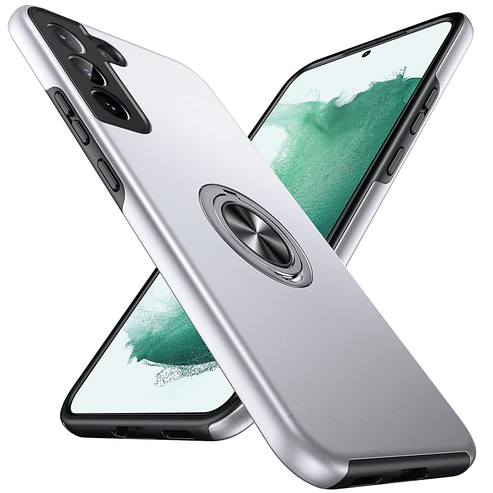 Anqrp Hidden Series Galaxy S22 Case 5G,[No Fall-Off Kickstand] 360°Metal Ring, 15Ft Military Grade Shockproof Protective Phone Case Designed for