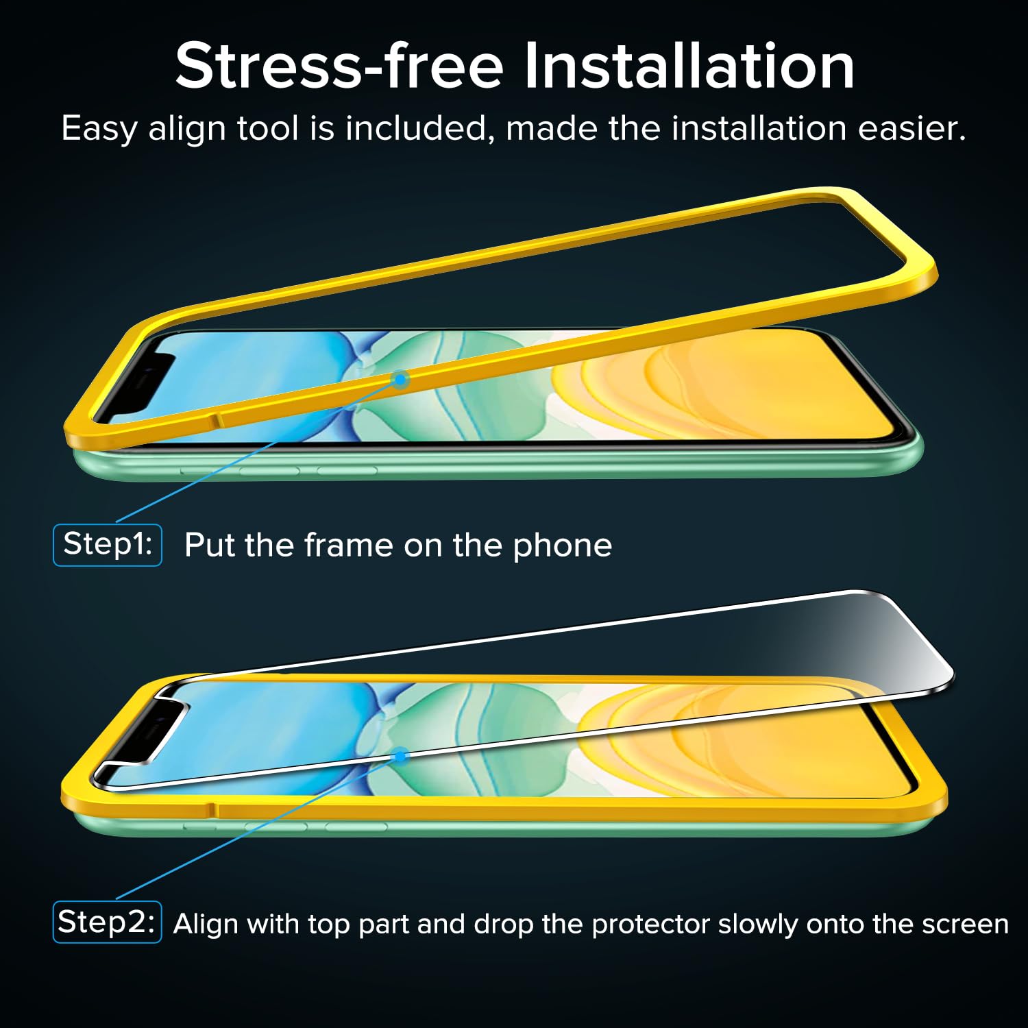 iVoler 2 Pezzi Pellicola Vetro Temperato per iPhone 11 / XR (6,1 Pollici), [9H Hardness] Anti-Scratch [con Cornice di Installazione]