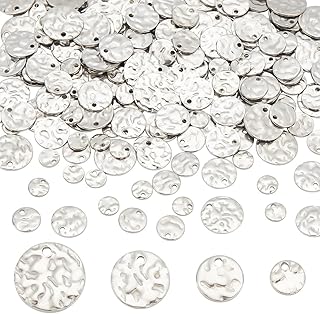 PH PandaHall 200pcs Metal Stamping Blanks, 304 Stainless Steel Blank Tags Flat Round Charms with Textured Pattern Message Word Tag Pendants for Bracelet Earring Jewelry Gift Making - Buy now