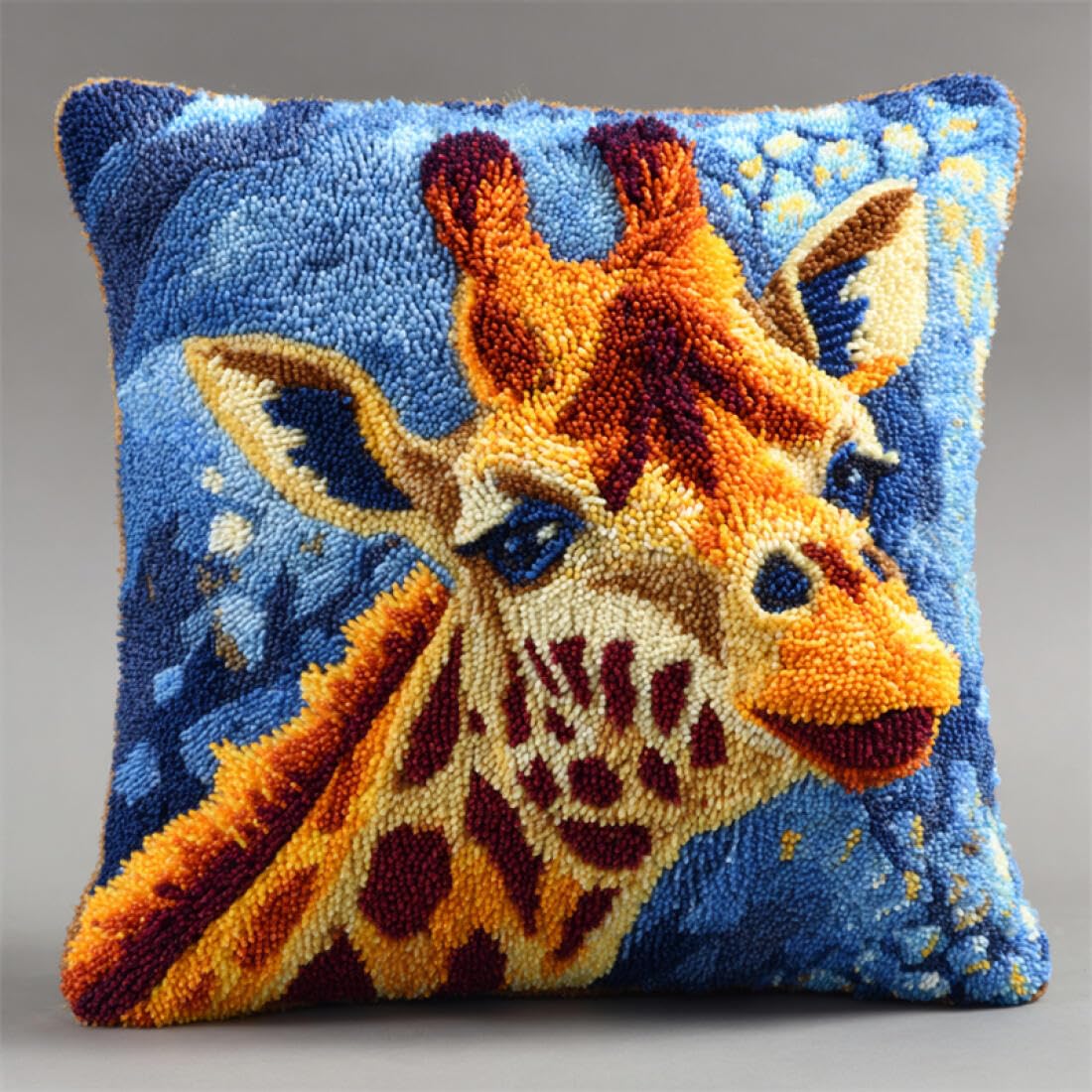 Kitquiver Animal Latch Hook Cushion Kits Cartoon Giraffe DIY Latch Hook Kits Pillow Printed Cushion Crochet Yarn 3D Embroidery Set Pillowcase Rug Home Decor 17x17In