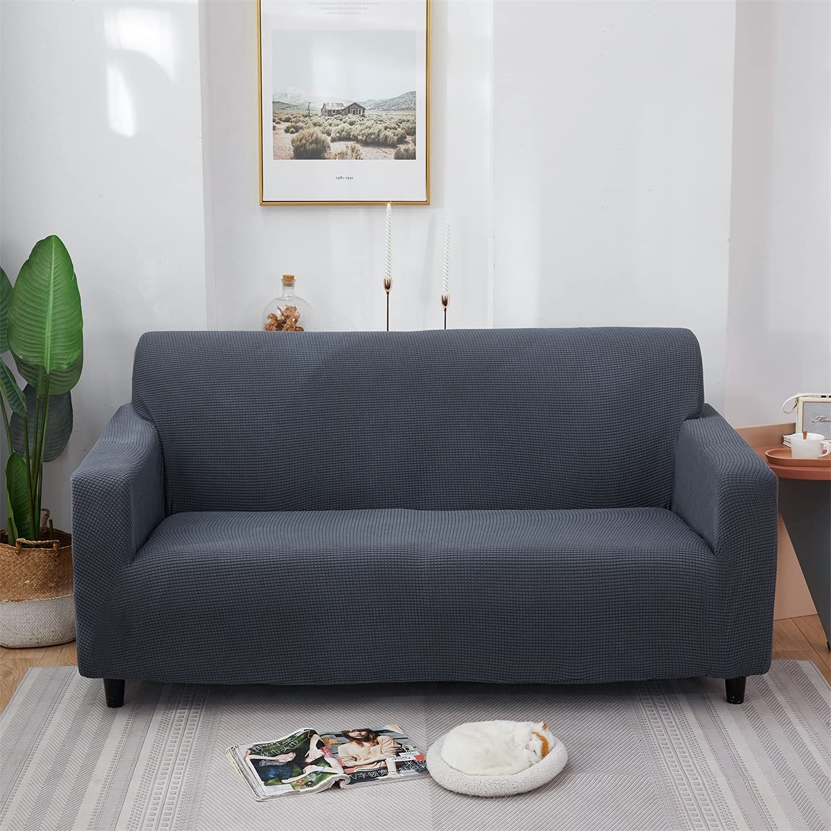 Z Zeba EXPRESSUniversal High Stretch Sofa Slipcovers Loveseat Couch Covers Armchair Furniture Protector (Dark Gray, One Seat)