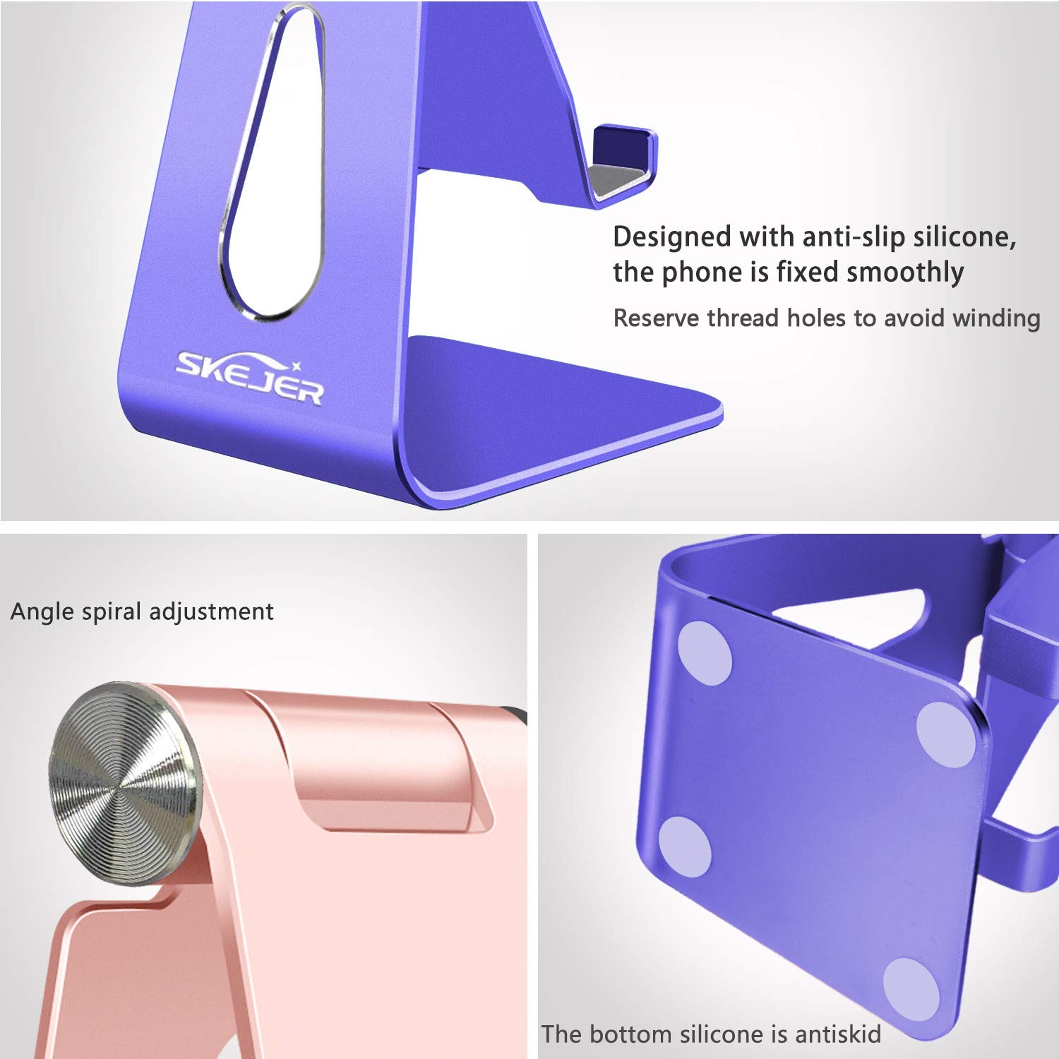 Soporte de teléfono celular, soporte de teléfono, soporte de tableta, soporte de escritorio de aluminio, compatible con todos los teléfonos inteligentes y tabletas de menos de 10 pulgadas.