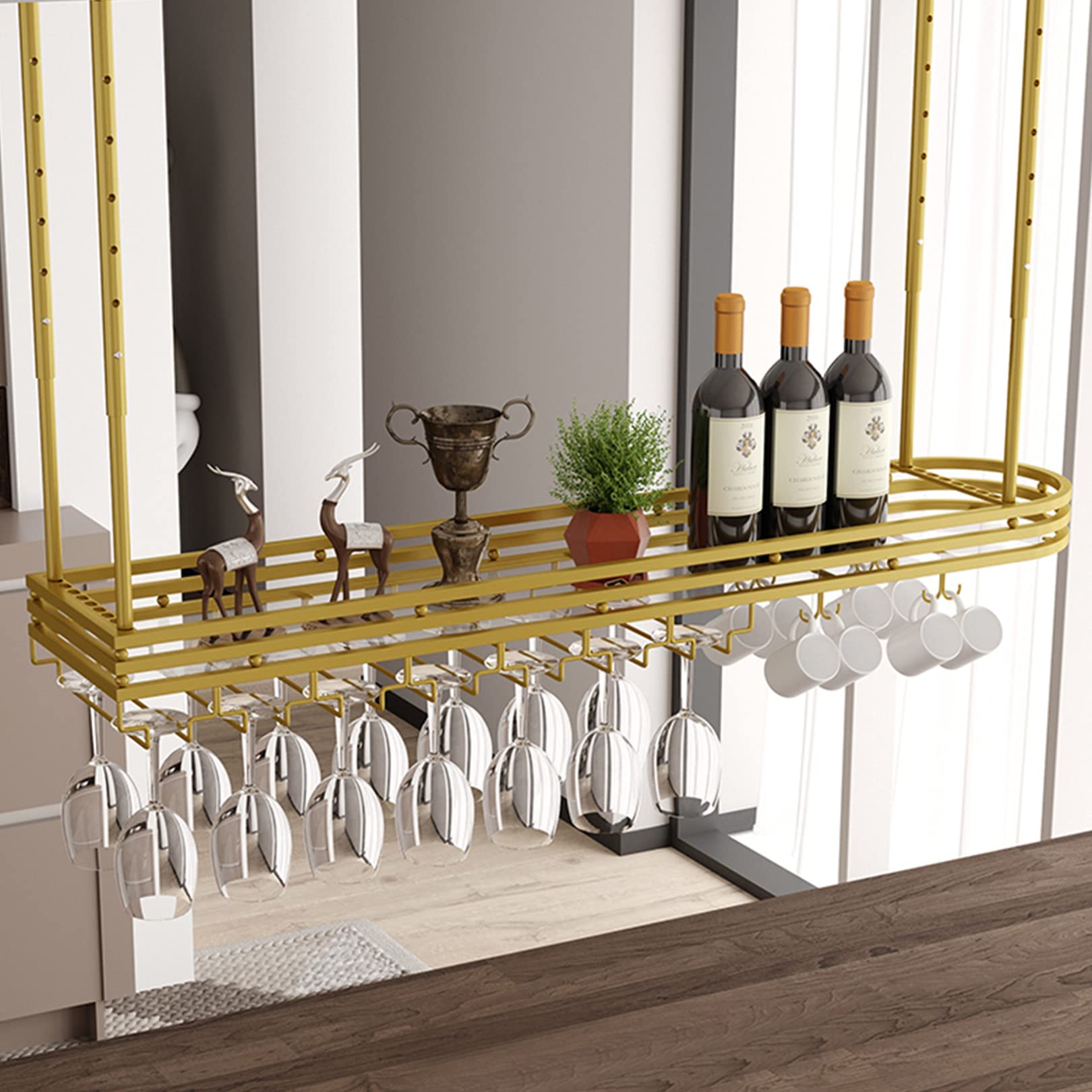 Support mural en métal pour bouteilles de vin suspendu lumineux