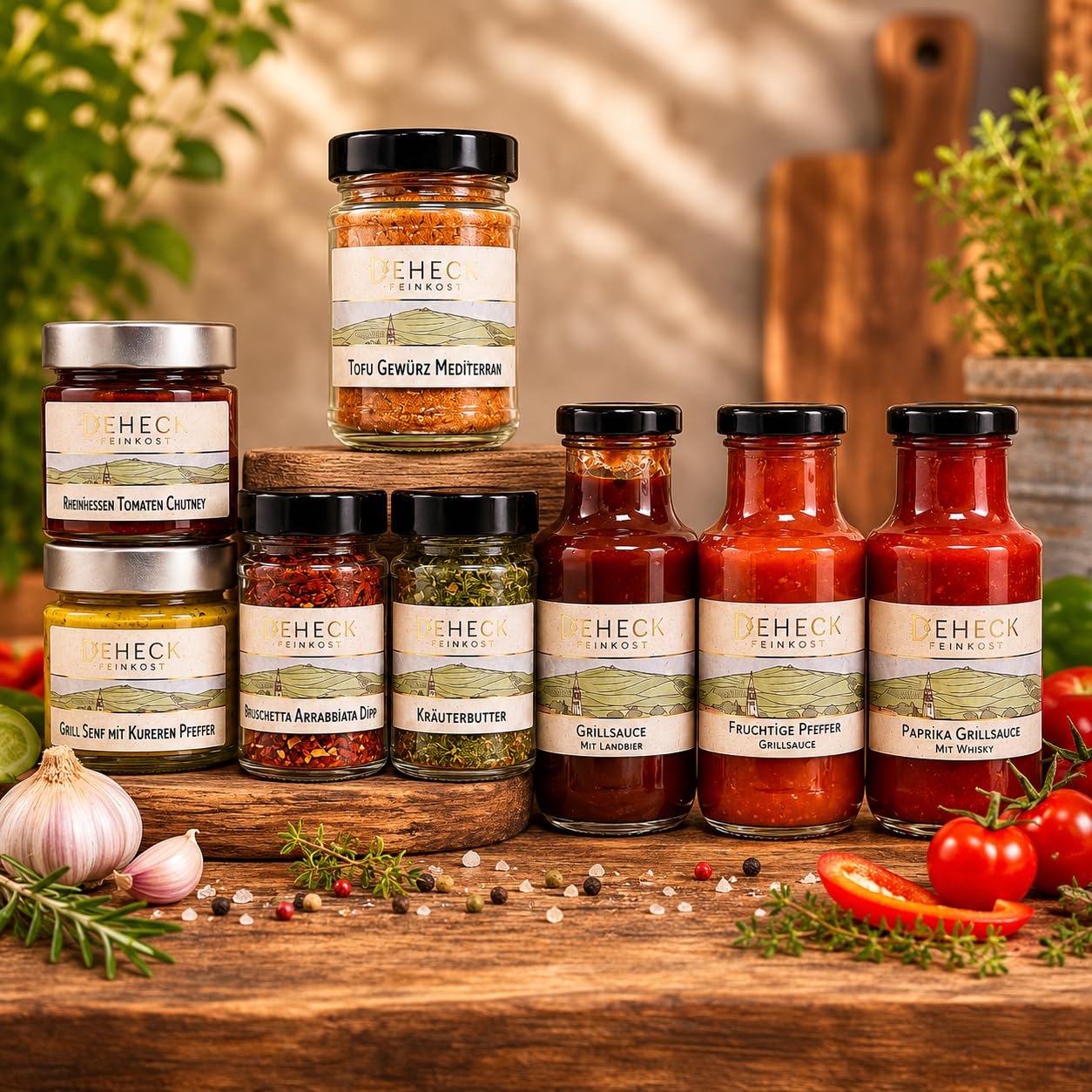 XXL BBQ Set zum Grillen | 8 x Grillsauce, Grillgewürz, Senf & Grill-Dipp | 8 BBQ Feinkost zum Grillen & Würzen für Grillparty & Raclette | Feinkost-Set, Grill-Geschenk & Barbecue Genussbox