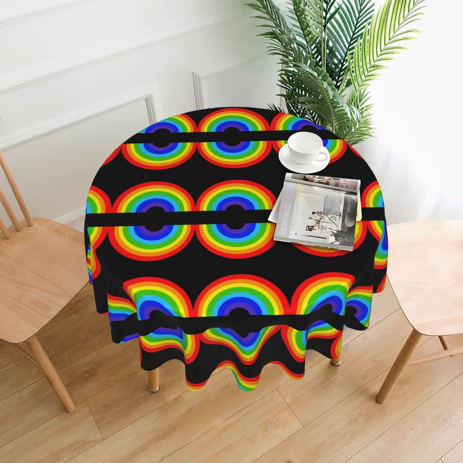 Lawenp Rainbow Decorative Round Table Cloths - 60 Inches in Diameter for Buffet Tables, Parties, Holiday Dinners.