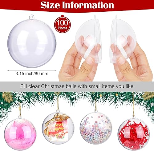 Miniatura 2 de ANVAVO 100 bolas de plástico transparente rellenables de 3.150 in para Navidad, manualidades, adornos transparentes, inastillables, adornos
