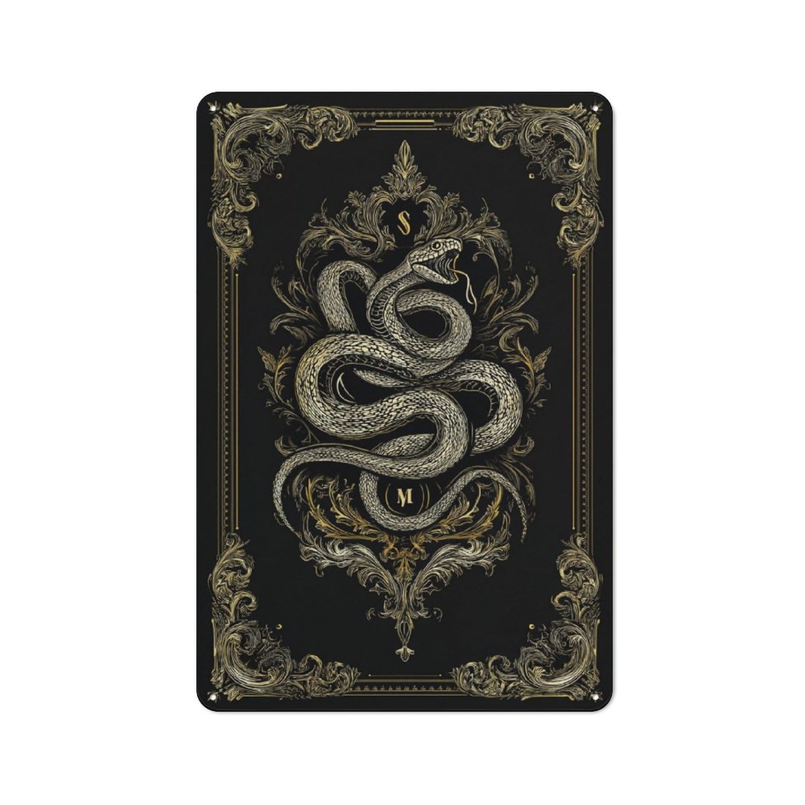 Junmoney Golden Serpent Intrigue Vintage Metal Plaque 30X20cm For Man Cave Or Games Room, For An Autumn Update To Man Cave And Games Room