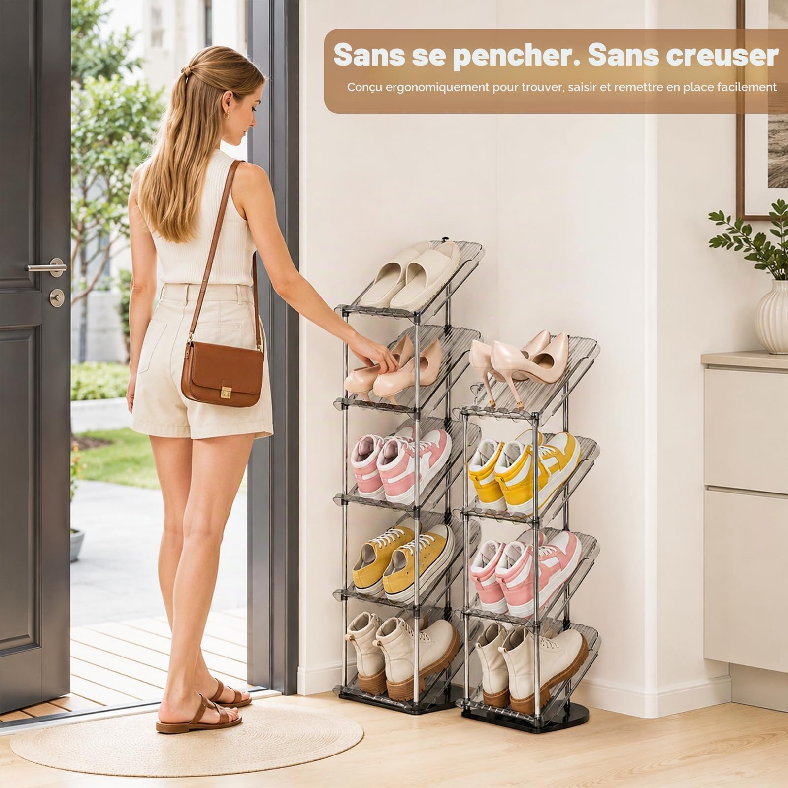 Patinao Lot de 2 Étagères à Chaussures Étroites à 5 Niveaux - Peu Encombrantes - Rangement et Organisateur Pour Chaussures