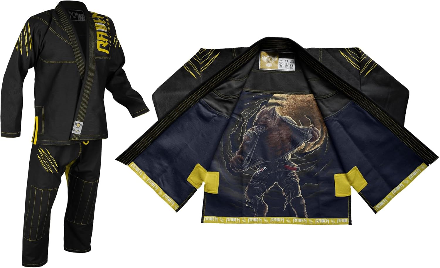 Raven Fightwear Men's BJJ Horror Werewolf Brazilian Jiu Jitsu Uniform Jiu Jitsu Premium BJJ Gi Black