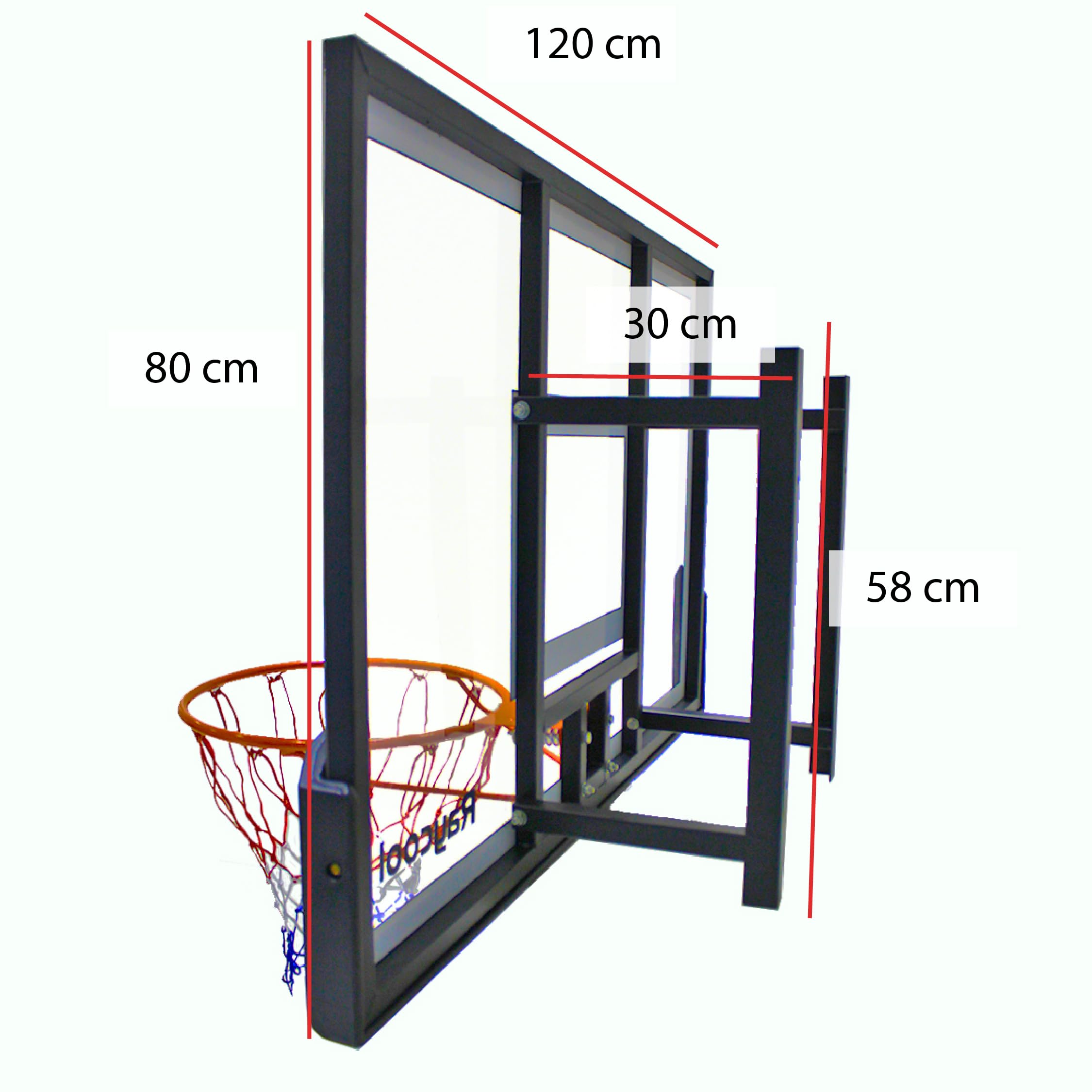Canasta de Baloncesto de Pared Raycool Smash 710 | Gran Tablero de 126x80cm | Aro 45cm | Soporte de Pared | Protectores Resistentes