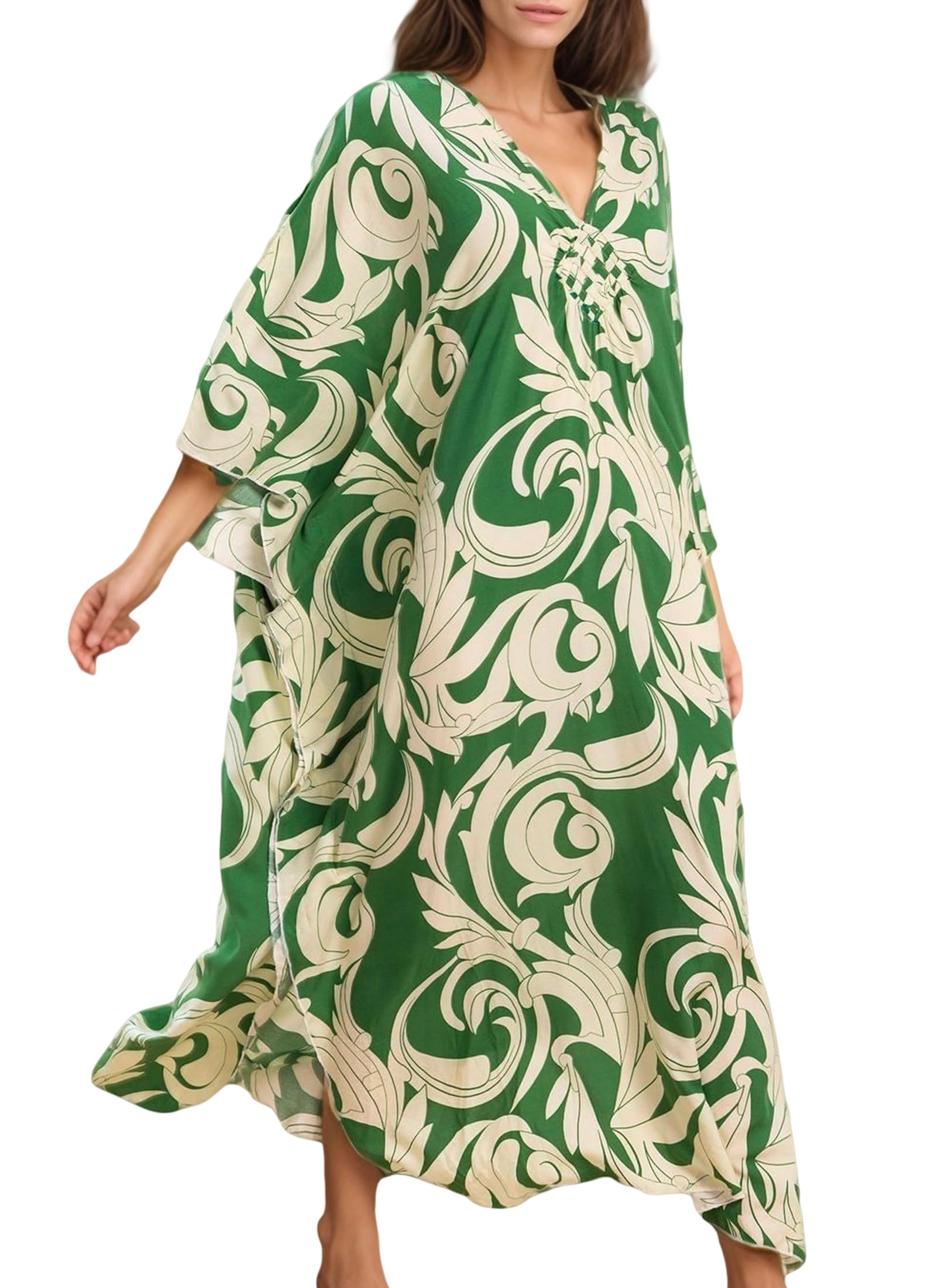 Womens Kaftan Dresses V Neck Batwing Sleeve Beach Cover Ups Plus Size Lightweight Caftans for Swimwear