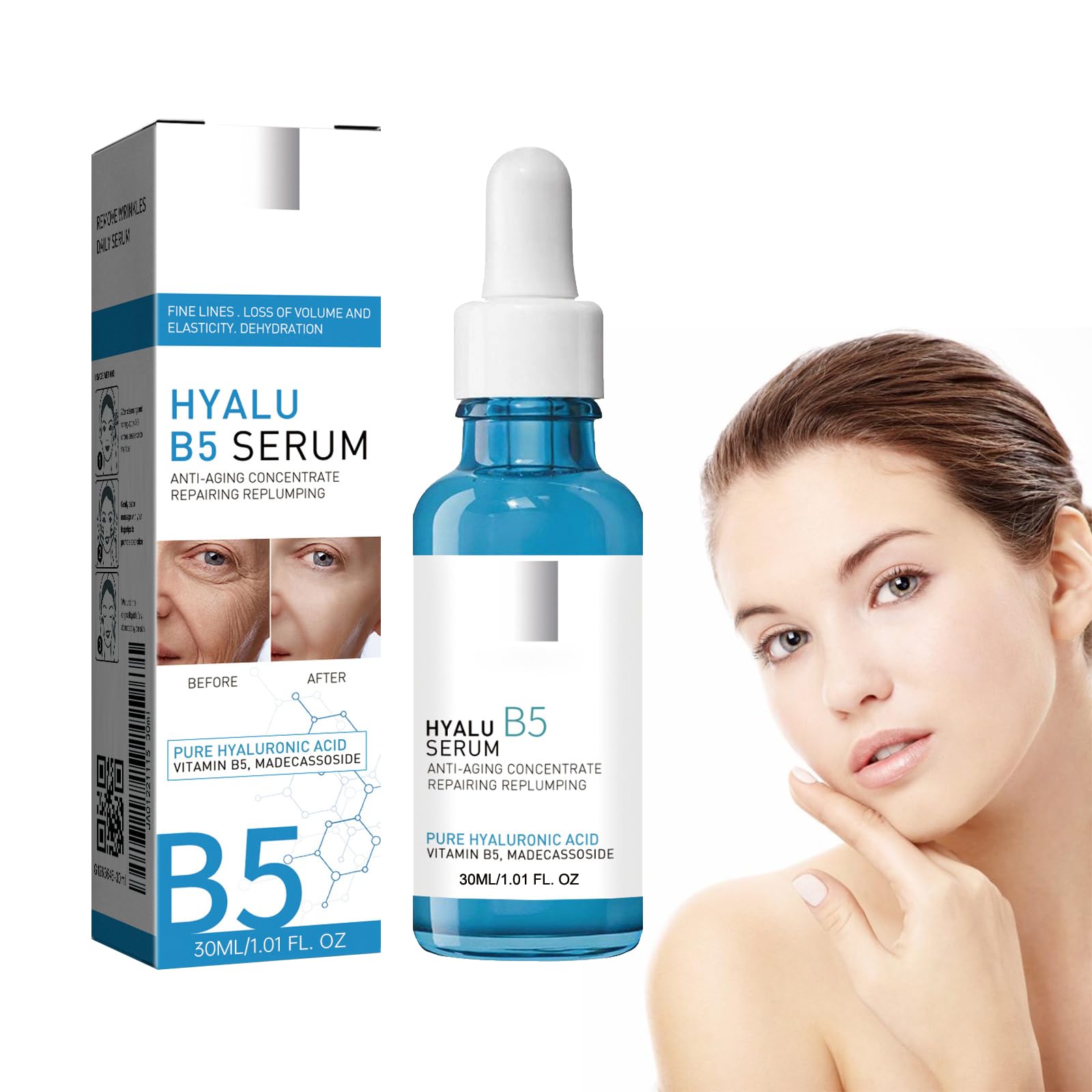 B5 Facial Essence Serum,B5 Facial Essence,Suero de Ácido Hialurónico Puro,B5 Esencia para Rostro,para Mujeres, Esencia Calmante Facial para Sérum Hidratante Antiedad Antiarrugas y Antimanchas,30ml
