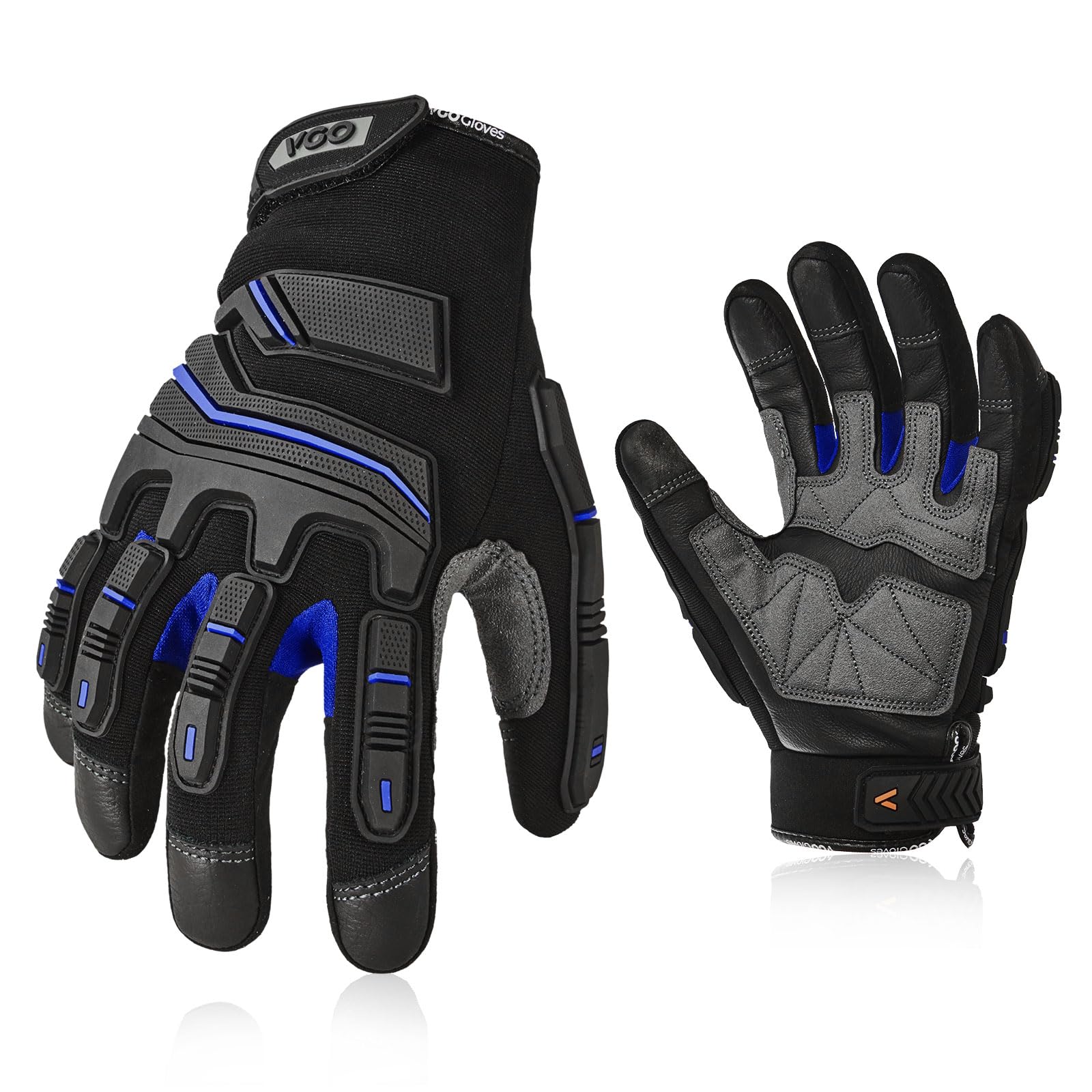 Vgo... Work Gloves Men,Heavy Duty Mechanic Glove,Touchscreen Compatible,Grain Cowhide Leather(Blue,XL,CA9730HL)