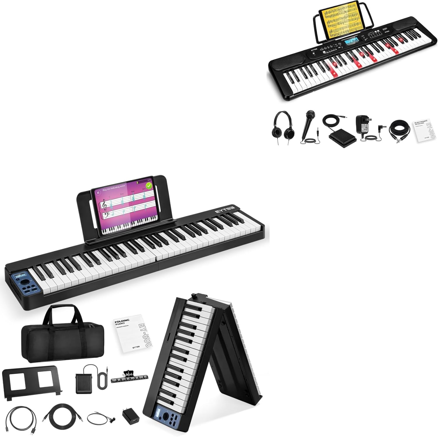 EYTSE 61 Key Folding Piano Keyboard, SemiWeighted Key