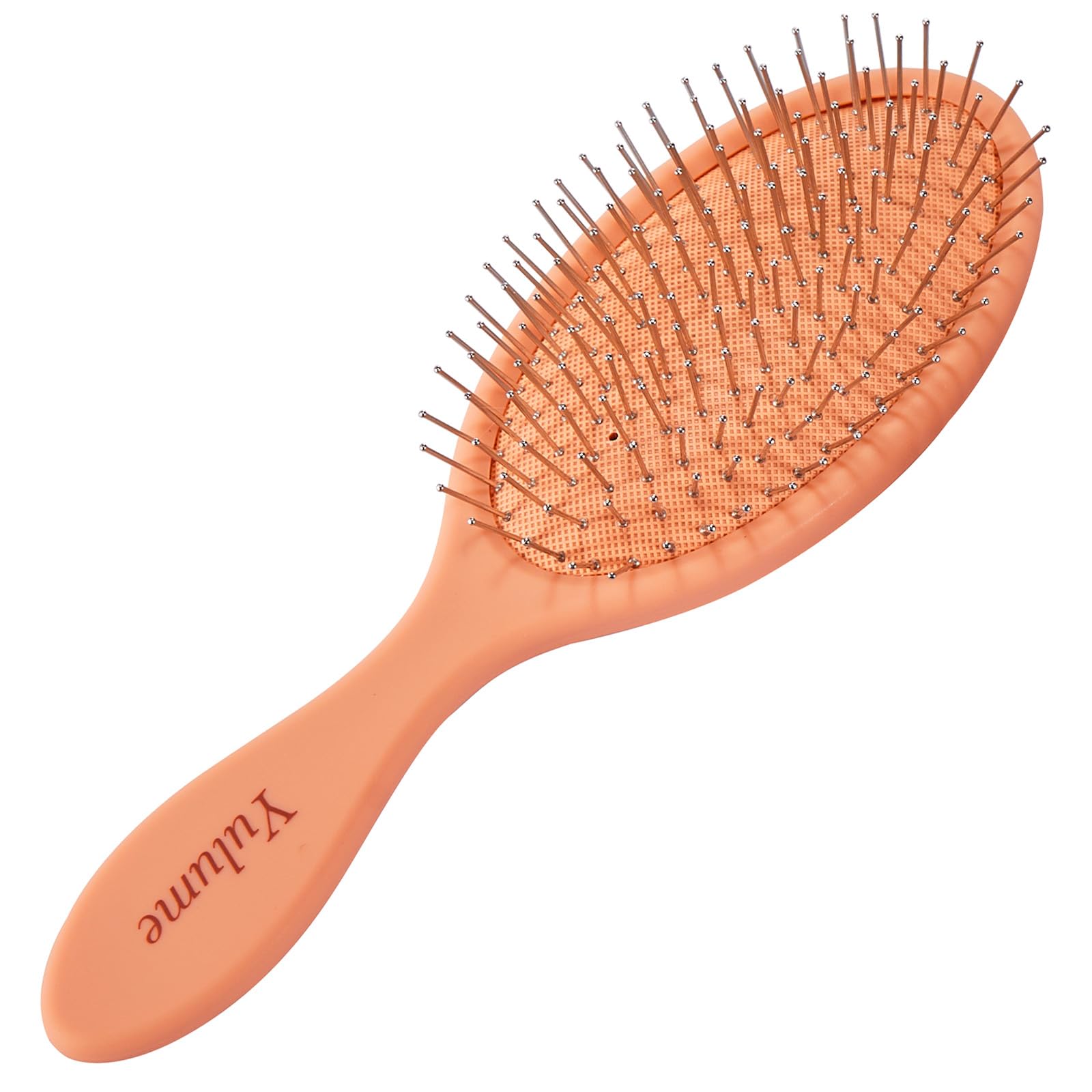 Air Cushion Paddle Brush, Round-Tip Steel Pins for Scalp Massage, Pain-Free Detangling for Wet & Dry, Curly & Thick Hair, Anti-Static, Bonus Tail Comb & Clip, Orange
