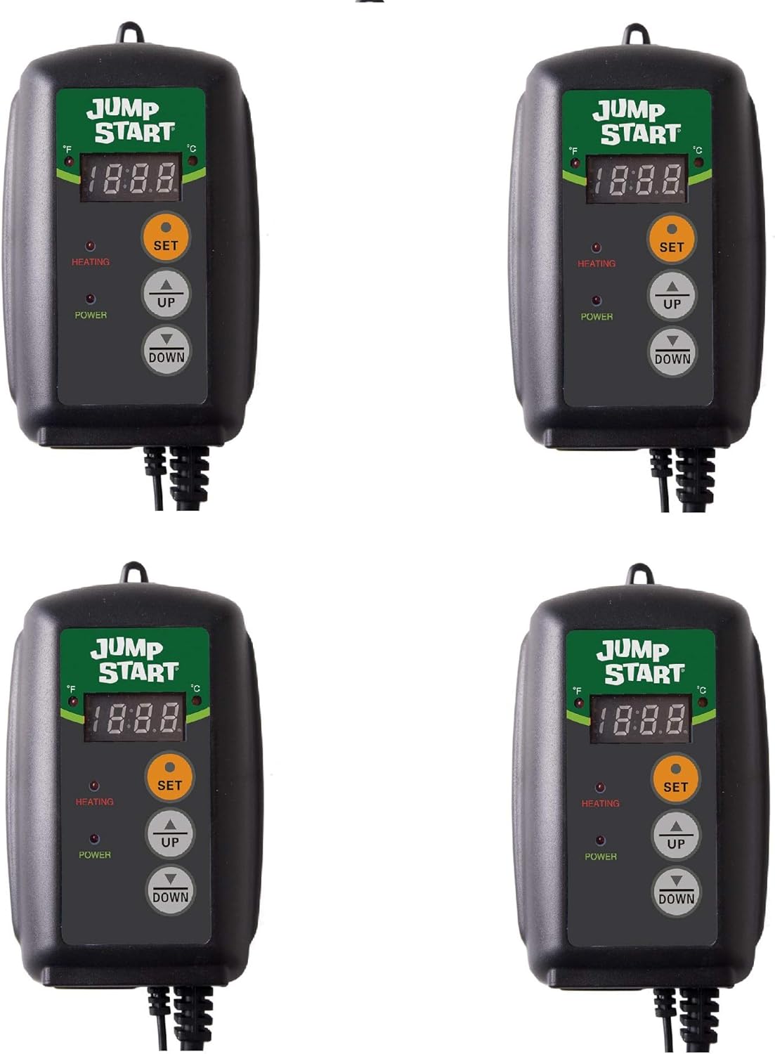 Jump Start Hydroponic Seedling Heat Mat Digital Thermostat Controller for Hydrofarm Heat Mats used in Gardens, Terrariums, & Home Brewing, 4 Pack