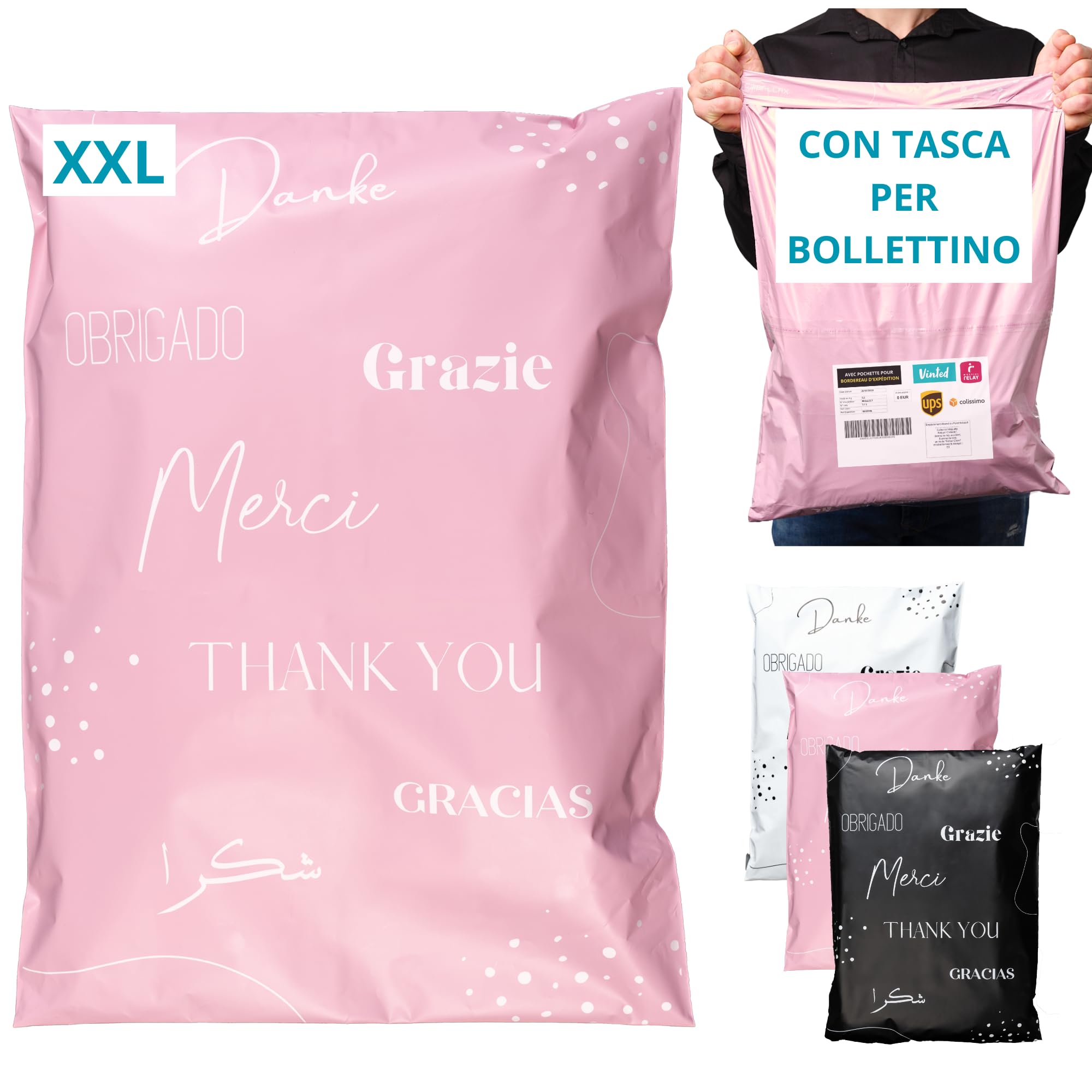 EMBALLAX Sacchetti Spedizione in Plastica XXL 60x45cm Non Trasparenti Resistenti Buste con Tasca per Bollettino