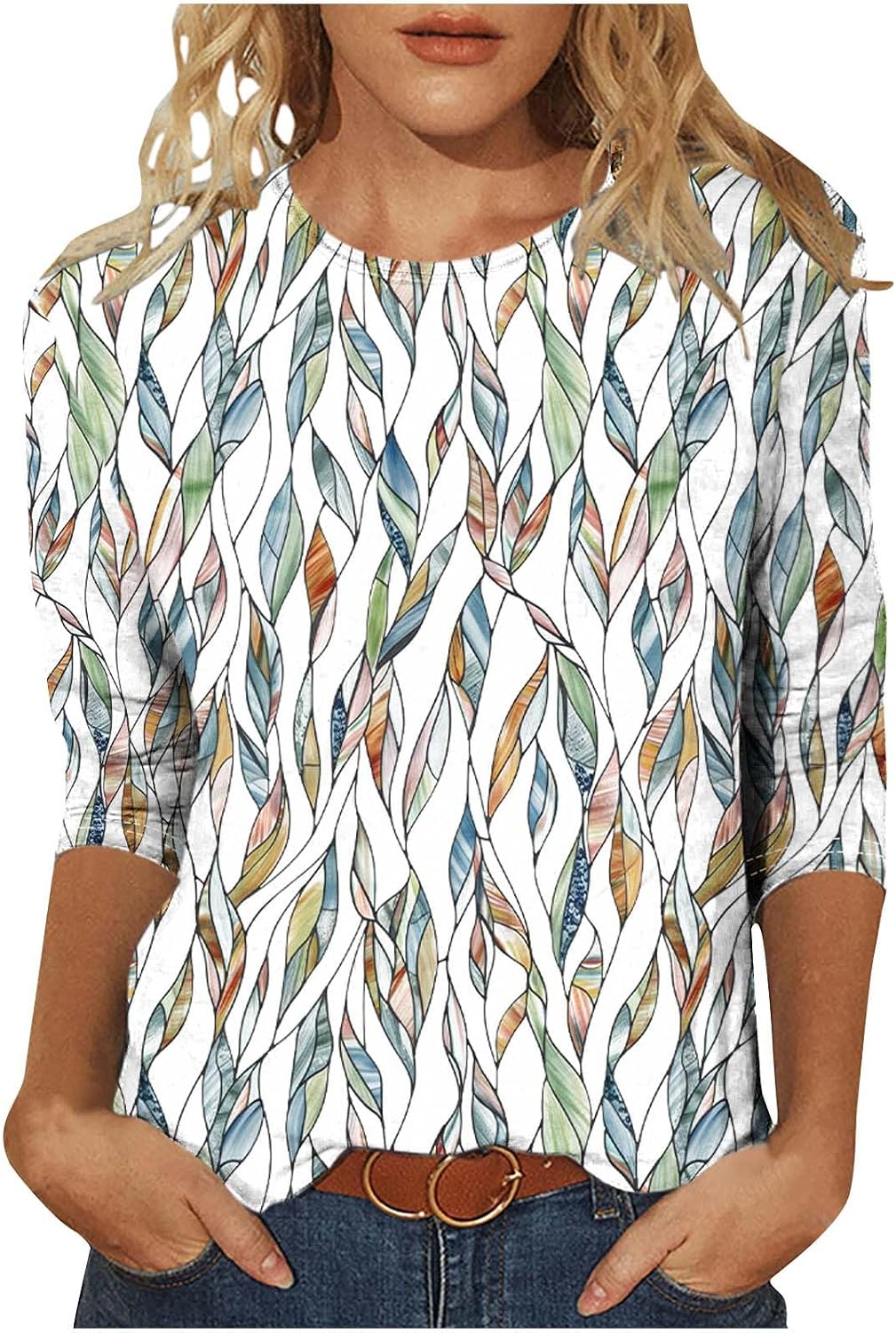 Summer Floral Print Tops for Women Short Sleeve Crew Neck Geometric T Shirts Dressy Casual Blouses Trendy Outfits