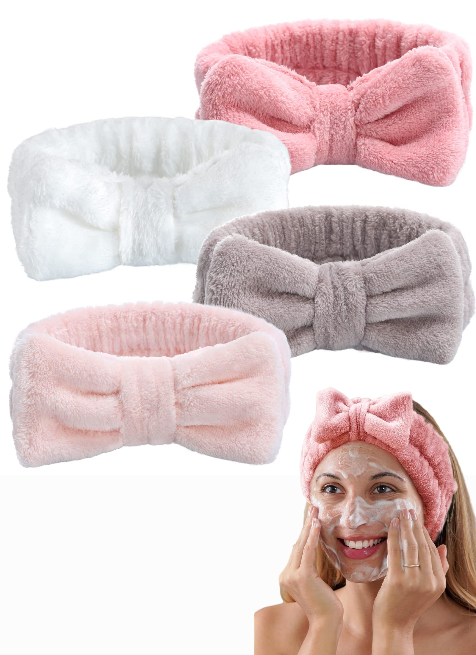 Sponsored Ad – Spa Headband 4-Pack for Face Washing, Makeup, and Skincare - Microfiber Bow Tie Hair Band Set for Girls - Elastic Headbands Ideal for Cosmetics, Sports, Yoga, and Shower - Assorted Colors