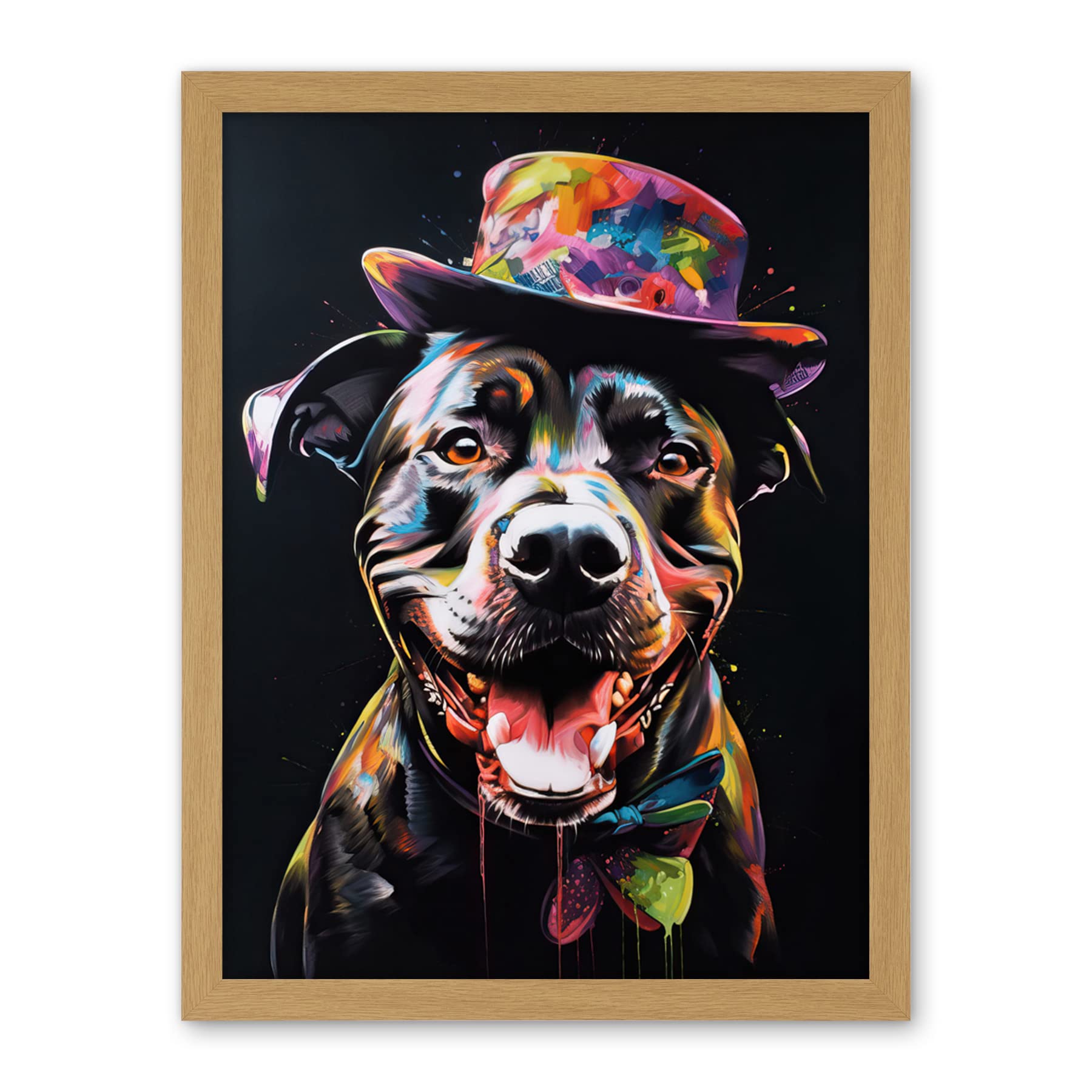 Artery8 Rottweiler in Bow Tie and Multicoloured Top Hat Artwork Framed Wall Art Print 18X24 Inch