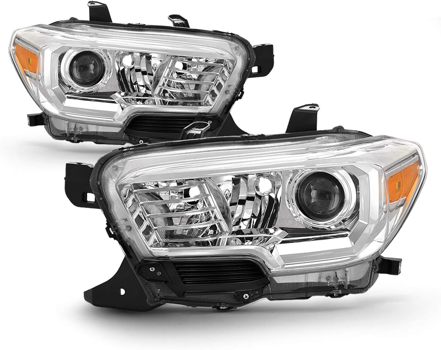 AKKON - Chrome Headlights [Halogen Models] Fits 2016-2022 Toyota Tacoma w/o LED DRL Driver Left + Passenger Right Pair