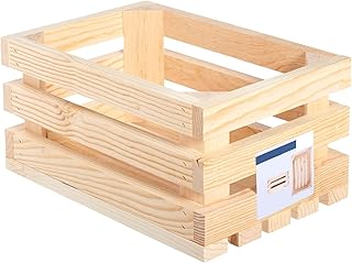 Wood Slatted Crate, Unfinished Brown Storage Box with Handles, 15" L x 10" W x 7.15" H for Home Organization and Decor