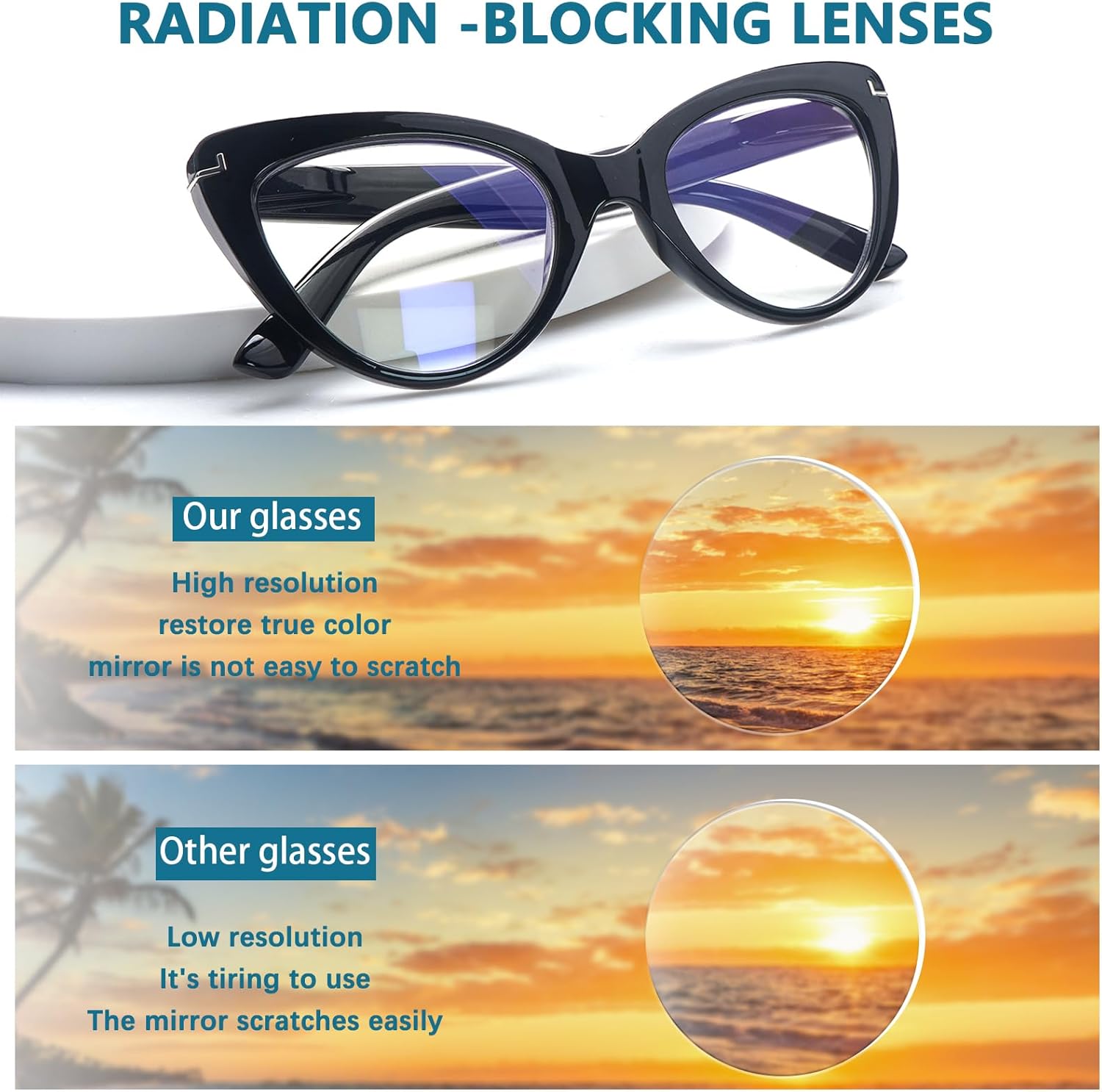 6 Pack Fashion Cat Eye Reading Glasses for Women Blue Light Blocking Oversized Spring Hinges Computer Readers - Image 5